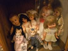 Giggles Ideal Doll, Porcelain Cat Dolls and Assorted Dolls