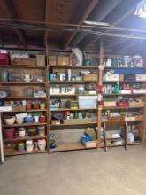large lot of household items, including planters, lightbulbs, paint, vases