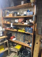assorted hardware and tools contents on basement shelf