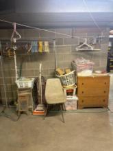 clothes, rack, wash, boards, vacuum, chair, linens