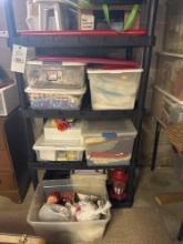 plastic shelf and loads of holiday decor and material