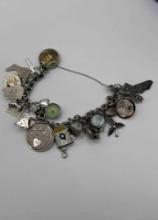 Sterling Silver Charm Bracelet with 27 Charms 2.04 ozt