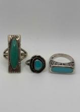 Sterling Silver & Turquoise Rings (3)