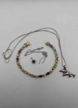 Sterling Silver Bracelet, Pendants, Necklace & Broken Chain