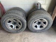 5 bolt dodge rims w/ tires and center caps