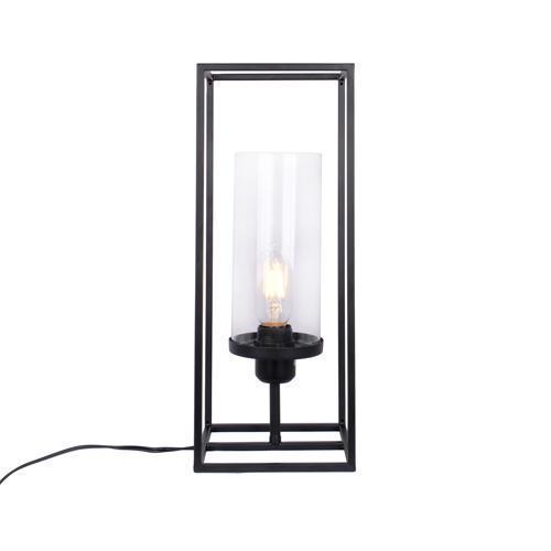 9-Roman - 16.5 Black Iron Table Lamp with Glass Shade