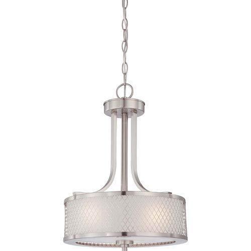 5-Ryan - Hanging Chandelier Light Fixture with Satin Nickel Finish Featuring Metal Wire Mesh Shade