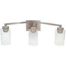 16-Mira - 3-Light Bathroom Vanity Light - Bright Satin Nickel and Textured Glass Shades Sconce