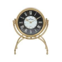 15-Dubois - 19.25" Standing Desk Clock in Gold Metal Finish with Glass with Roman Numerals