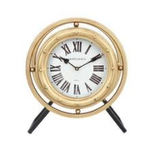 8- Levi - 14.5" Standing Desk Clock in Black and Gold Metal Finish with Roman Numerals