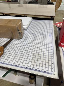 Pair of 4'x8' wood top work tables and assorted contents