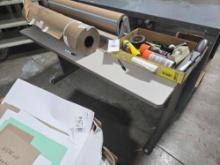 Desk w/ Kraft Paper Rolls, Cutter and Office Supplies