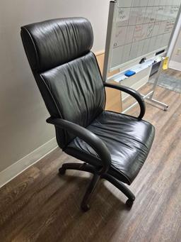 Office Chair, White Board on Rolling Stand, & Cork Board