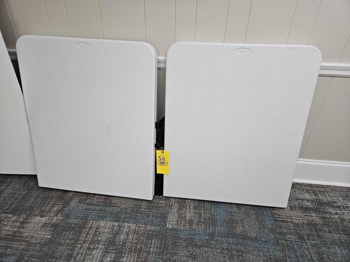 2 Cosco 6 Ft. Folding Plastic Tables with Black Tablecloths
