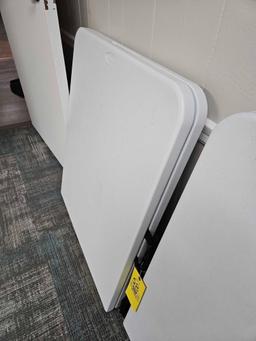 2 Cosco 6 Ft. Folding Plastic Tables with Black Tablecloths
