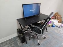 Office Contents - 32 In. Onn Roku TV, Office Table w/ Chair, Office Supplies, & Desk Shelving