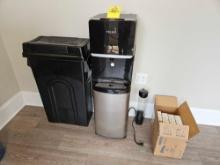 Primo Water Dispenser, Trash Can, Kleenex, & Hand Sanitizer