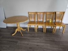 Wooden Drop Leaf Round Table w/ 4 Chairs