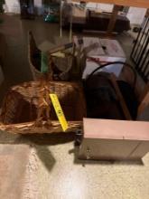 baskets, electronics, firewood holder, misc