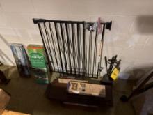 misc lot, safety gate, canopy, horseshoe set, misc