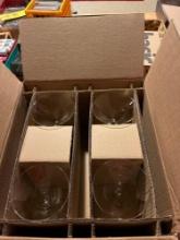Glass stemware set, wood box, books, mirror