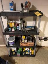plastic storage shelf and contents