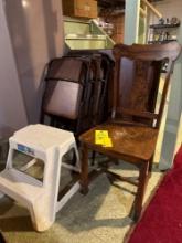 step stool and 4 folding chairs with wood chair