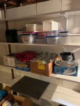 Assorted containers and coffee pot, toaster