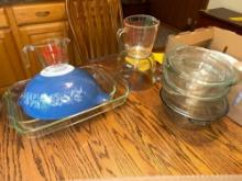 Blue Pyrex Bowl - (2) Pyrex bake dishes - 3pc Pyrex measure glass