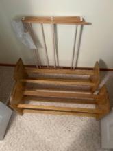 2 wood shoe racks and clothing rack