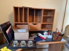 misc desk contents, shuttle coins, thermometer, watches, misc
