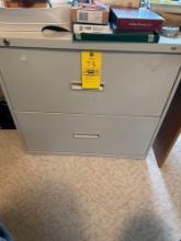 2 drawer metal filing cabinets with contents