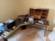 corner office desk, storage compartment , contents not included