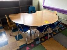 Youth half round activity table with 6 chairs, room 1509