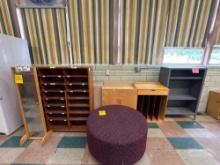 Mirror, ottoman, divided cubby, storage shelves - 1103