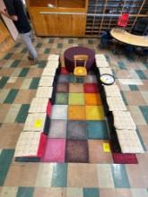 16 milk crates with cushions, rug, chair, ottoman, wood chair - 1104