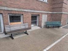 3 Park benches and trash can