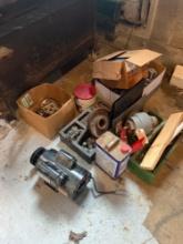 Assorted electrical fittings, electric motor, light guards, ect - boiler room