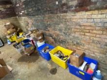 Assorted cleaning supplies, plumbing and electrical supplies - boiler room