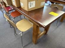 (5) 2ft x 8ft homemade tables and 18 chairs, room 1105