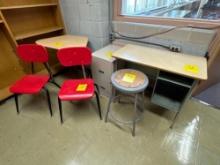 Youth desks, chairs, stool, metal file cabinet - Rm 1105
