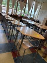 six Student adjustable desks with 5 stools, one chair - 1106