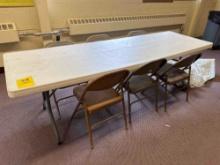 8 ft Lifetime Table, 6 folding metal chairs - Athletic office