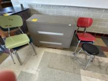 metal file cabinet, five chairs and stool - Rm 1108