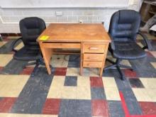 Wood desk with 2 office chairs - 1109