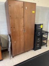 Wood storage cabinet, metal file cabinet, projector cart, metal folding chair - 1109
