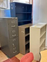 Three metal shelves, four drawer metal cabinet - Rm 1115