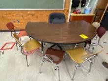 Half round table with 6 metal chairs and 1 office chair - 1114