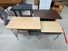 Desk, kids tables, chair, plastic rolling cart, - 1114