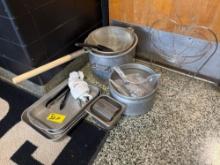 Stainless Pots, Pans, Handled Strainer, Stainless Steel Shelf and Oven Racks - Gym Entrance